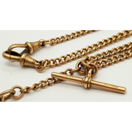 68 - A VINTAGE 9K GOLD WATCH CHAIN (ALBERT) WITH CLOVER FOB .     27.1gms