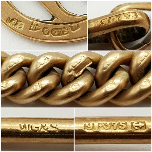 68 - A VINTAGE 9K GOLD WATCH CHAIN (ALBERT) WITH CLOVER FOB .     27.1gms