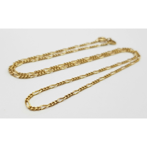 743 - A 9K Yellow Gold Figaro Link Necklace. 40cm. 2.25g