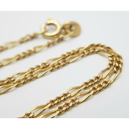743 - A 9K Yellow Gold Figaro Link Necklace. 40cm. 2.25g