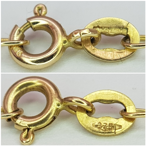 743 - A 9K Yellow Gold Figaro Link Necklace. 40cm. 2.25g