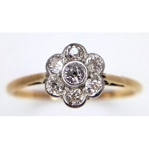 726 - AN 18K YELLOW GOLD AND PLATINUM VINTAGE DIAMOND RING. 1.4G. SIZE N. REF - SC4078.