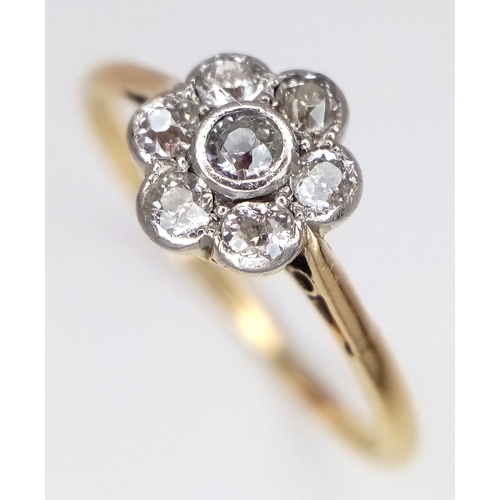 726 - AN 18K YELLOW GOLD AND PLATINUM VINTAGE DIAMOND RING. 1.4G. SIZE N. REF - SC4078.