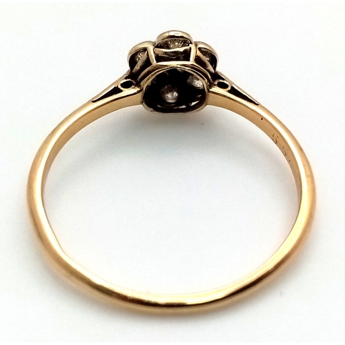 726 - AN 18K YELLOW GOLD AND PLATINUM VINTAGE DIAMOND RING. 1.4G. SIZE N. REF - SC4078.