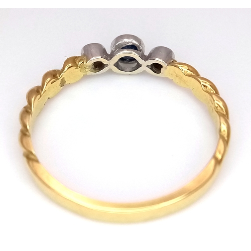 733 - AN 18K YELLOW GOLD DIAMOND AND SAPPHIRE RING. 1.9G. SIZE L. REF - SC4080.