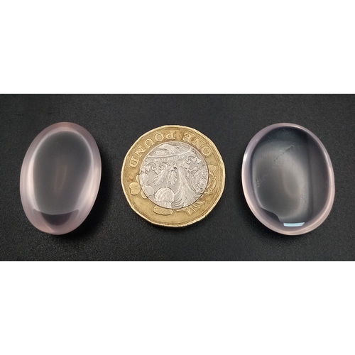 779 - Two Pieces of 52.30ctw Cabochon Rose Quartz Gemstones. Oval shapes. Ref: V.C.45