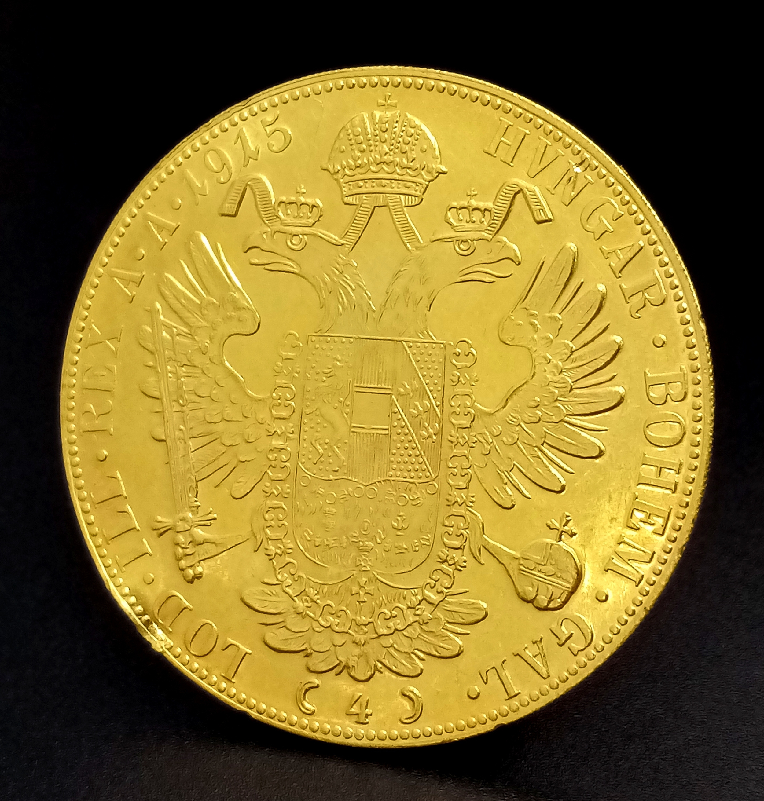 A 1915 Austrian 22.5-23K Gold (x-ray gun measurement) Four Ducat Coin ...