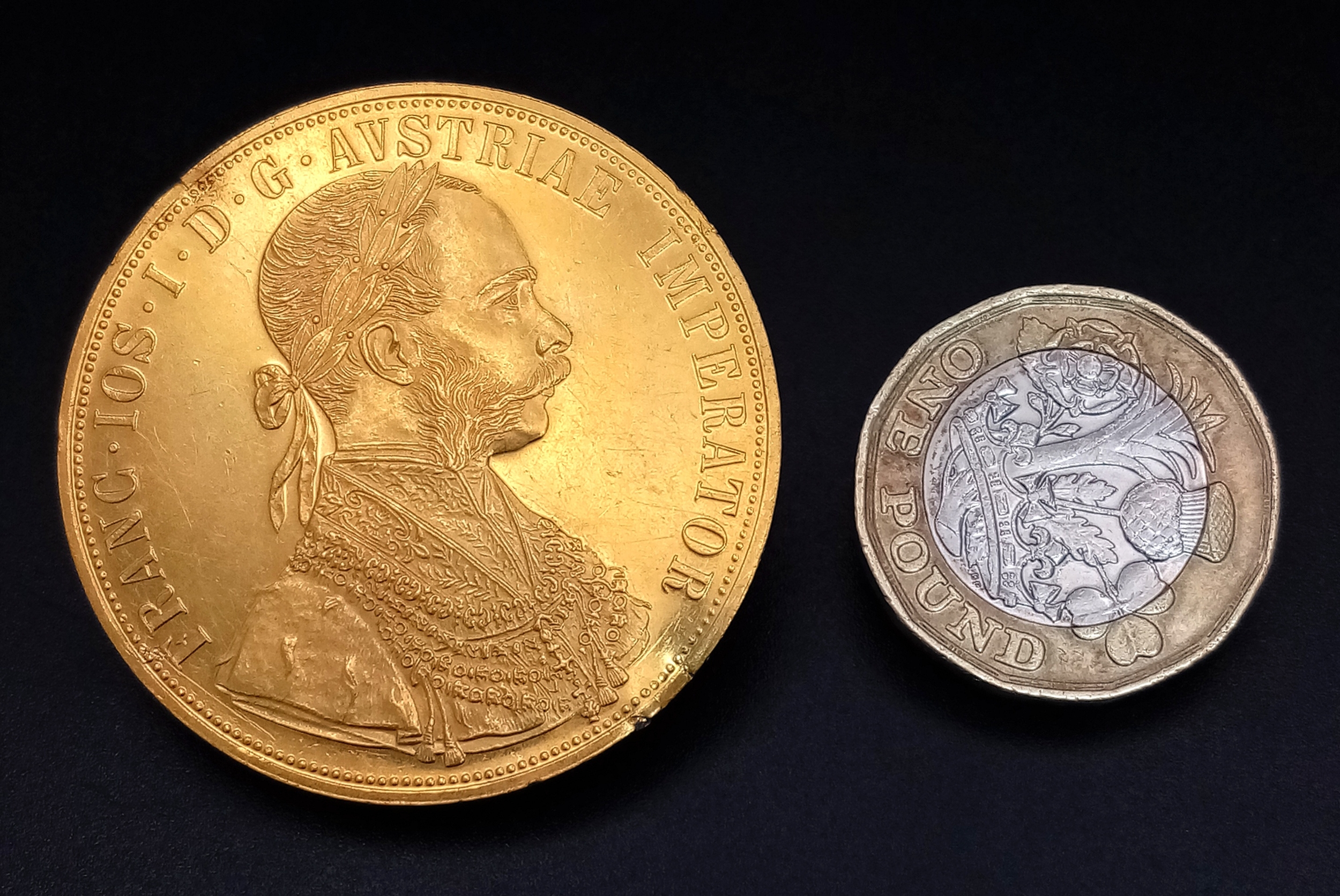 A 1915 Austrian 22.5-23K Gold (x-ray gun measurement) Four Ducat Coin ...