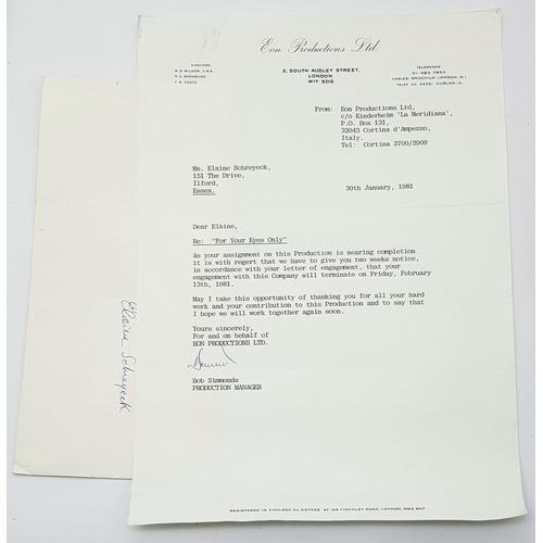 2 - A James Bond 'For Your Eyes Only' Movie Memorabilia Package. From the estate of the films script and... 