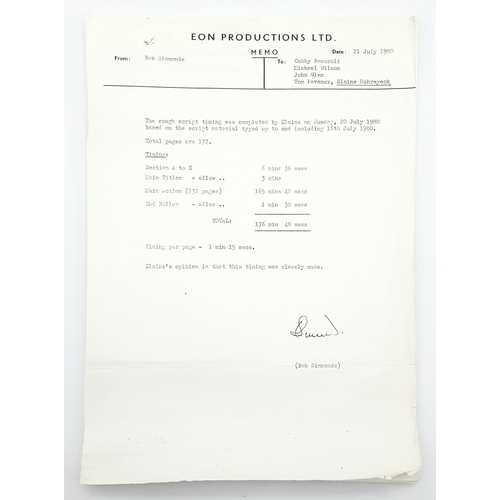 2 - A James Bond 'For Your Eyes Only' Movie Memorabilia Package. From the estate of the films script and... 