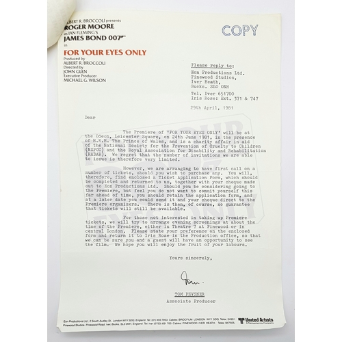 2 - A James Bond 'For Your Eyes Only' Movie Memorabilia Package. From the estate of the films script and... 