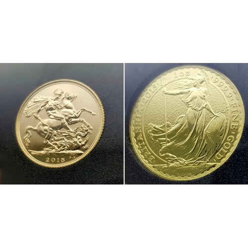 A Rare United Kingdom 2015 Two Coin, 22K Gold Datestamp Set. Coin one ...