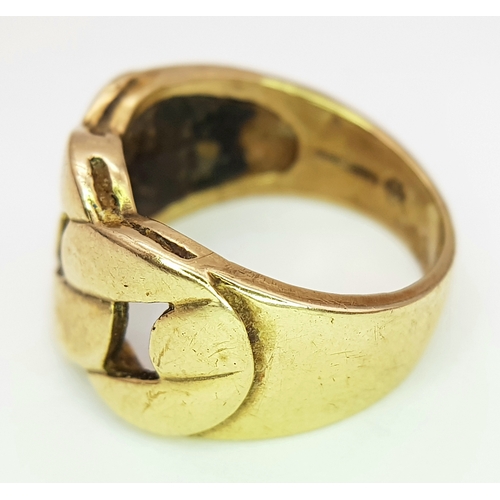 1 - A GENTS 9K GOLD RING WITH DISTINCTIVE PIERCED DESIGN.      6.9gms    size O