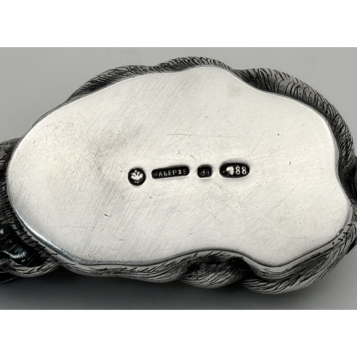 64 - An Antique Faberge Silver Pig Figurine with Ruby Eyes. Faberge mark. Head 88 mark. 6cm length. 30.3g... 