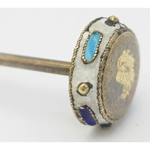 88 - An Antique Russian 916 Silver and Enamel Cloisonne Tea Strainer. 11cm. 18.7g.