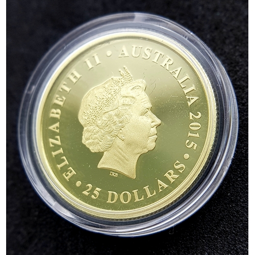 26 - A Perth Mint 2015 Australian, Queen Elizabeth II Proof Gold Sovereign COIN. 22k gold. 7.98g. Only 15... 