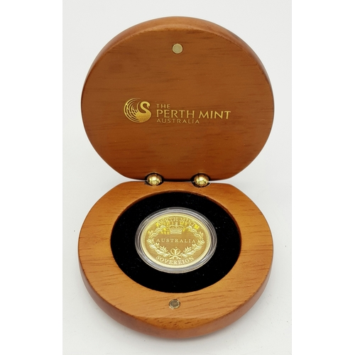 26 - A Perth Mint 2015 Australian, Queen Elizabeth II Proof Gold Sovereign COIN. 22k gold. 7.98g. Only 15... 