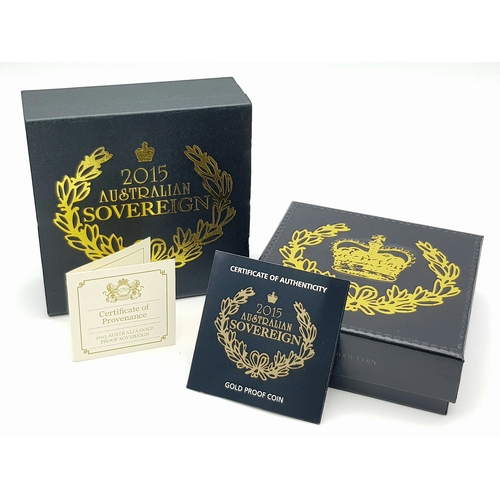 26 - A Perth Mint 2015 Australian, Queen Elizabeth II Proof Gold Sovereign COIN. 22k gold. 7.98g. Only 15... 