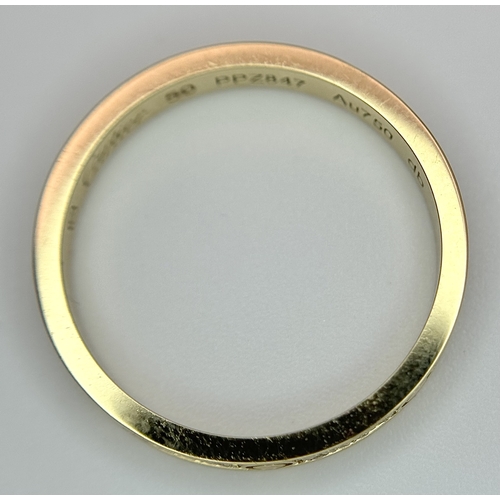 29 - An 18K Gold and Diamond Pave Cartier Love Band Ring. 4mm width. Size 50. 2.1g. Comes with a Cartier ... 