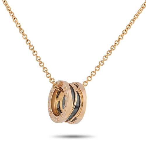 14 - A Bvlgari Legend 18K Rose Gold Ceramic Necklace. The luxury brands signature engraved at each end of... 