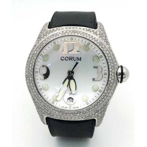 67 - A Corum Bubble, Diamond Gents Watch. Model 163.150.20. 
Black leather and rubber strap - With a Coru... 