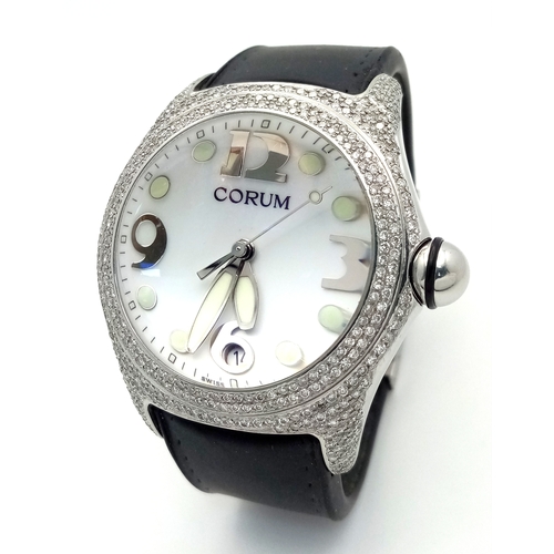 67 - A Corum Bubble, Diamond Gents Watch. Model 163.150.20. 
Black leather and rubber strap - With a Coru... 