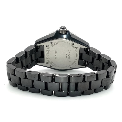 74 - A Chanel J12 Diamond Automatic Ladies Watch. Model D.X. 14136. Black ceramic bracelet and case - 33m... 