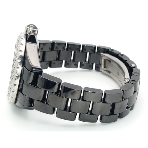 74 - A Chanel J12 Diamond Automatic Ladies Watch. Model D.X. 14136. Black ceramic bracelet and case - 33m... 