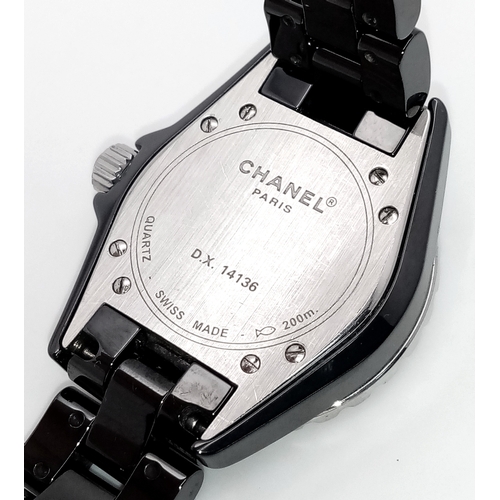 74 - A Chanel J12 Diamond Automatic Ladies Watch. Model D.X. 14136. Black ceramic bracelet and case - 33m... 