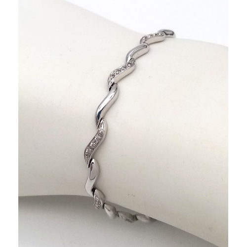 112 - Beautiful  DIAMOND SET 9 CARAT  WHITE GOLD ‘TENNIS BRACELET’. 5.9 Grams. 19 cm.