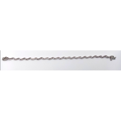 112 - Beautiful  DIAMOND SET 9 CARAT  WHITE GOLD ‘TENNIS BRACELET’. 5.9 Grams. 19 cm.