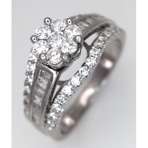 116 - 9K WHITE GOLD FANCY DIAMOND SET RING. APPROX 1CT DIAMONDS. 4.5G SIZE O. REF: TAN 6003