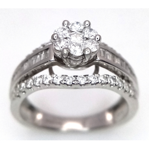 116 - 9K WHITE GOLD FANCY DIAMOND SET RING. APPROX 1CT DIAMONDS. 4.5G SIZE O. REF: TAN 6003