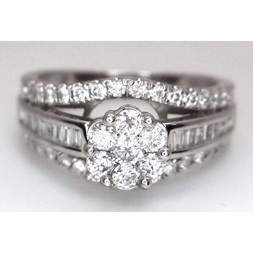 116 - 9K WHITE GOLD FANCY DIAMOND SET RING. APPROX 1CT DIAMONDS. 4.5G SIZE O. REF: TAN 6003