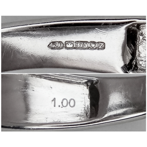 116 - 9K WHITE GOLD FANCY DIAMOND SET RING. APPROX 1CT DIAMONDS. 4.5G SIZE O. REF: TAN 6003