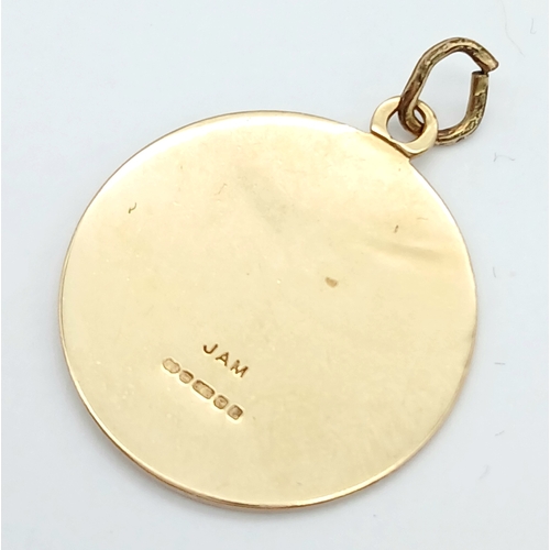 119 - Fully hallmarked 9 CARAT  GOLD St CHRISTOPHER MEDALLION. 2.2  Grams. 2 .0 cm Diameter. Lovely raised... 