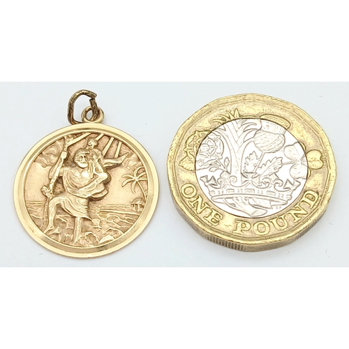 119 - Fully hallmarked 9 CARAT  GOLD St CHRISTOPHER MEDALLION. 2.2  Grams. 2 .0 cm Diameter. Lovely raised... 