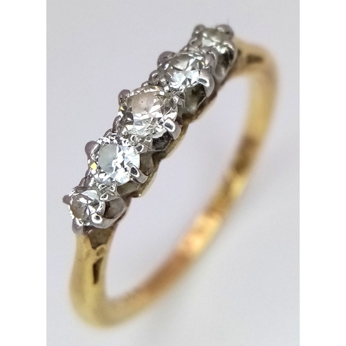 114 - 18K YELLOW GOLD DIAMOND 5 STONE RING. APPROX 0.35CT DIAMONDS. 2.5G SIZE L. REF: S/A 1502