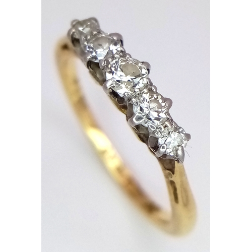 114 - 18K YELLOW GOLD DIAMOND 5 STONE RING. APPROX 0.35CT DIAMONDS. 2.5G SIZE L. REF: S/A 1502