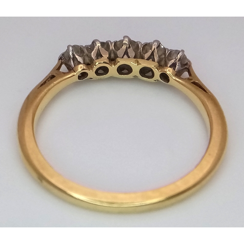 114 - 18K YELLOW GOLD DIAMOND 5 STONE RING. APPROX 0.35CT DIAMONDS. 2.5G SIZE L. REF: S/A 1502