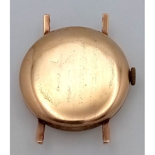 81 - A MID SIZE 9K GOLD TUDOR WATCH CASE     (NEEDS LUGS AND STRAP) MANUAL WIND AND GOOD WORKING ORDER.