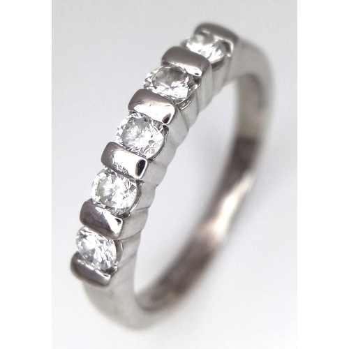 78 - 18K WHITE GOLD 5 STONE DIAMOND SET RING 0.50CT 4.1G SIZE N MILLENIUM HALLMARK. REF: SPSA 6007