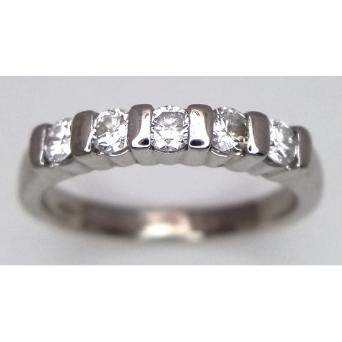 78 - 18K WHITE GOLD 5 STONE DIAMOND SET RING 0.50CT 4.1G SIZE N MILLENIUM HALLMARK. REF: SPSA 6007