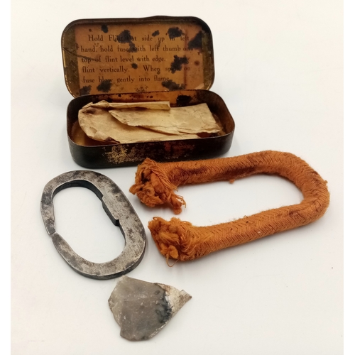 330 - WW1-WW2 Period “The Allies Tinder Box” with original iron striker, flint fragment and taper.