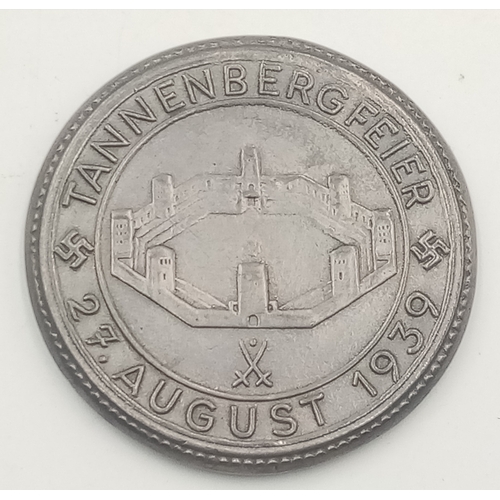 804 - Rare White Metal 3rd Reich Tannenberg Celebration Medallion, 27 August 1939. These were normally mad... 