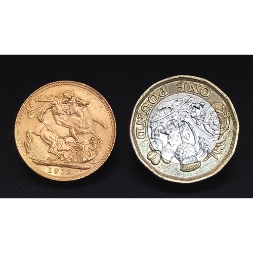 3 - A 1912 George V Full Sovereign Coin. 22k gold.