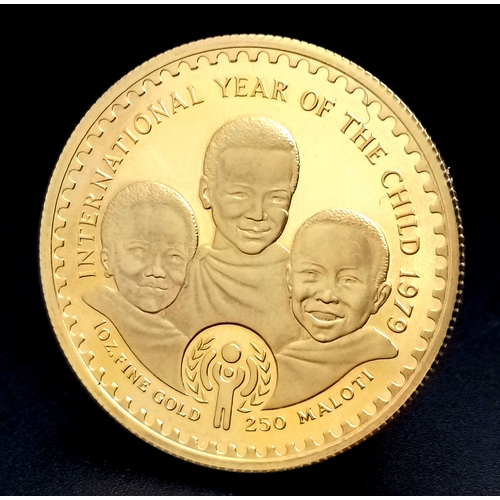 30 - A 1979 Lesotho Year of the Child 22K Gold Proof Condition 1oz Coin. Face value of 250 Maloti. 2000 m... 