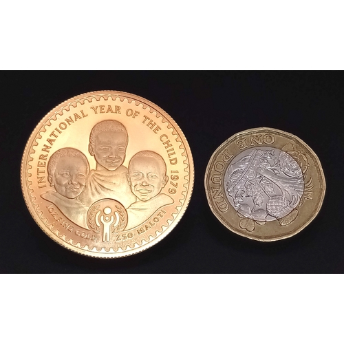 30 - A 1979 Lesotho Year of the Child 22K Gold Proof Condition 1oz Coin. Face value of 250 Maloti. 2000 m... 