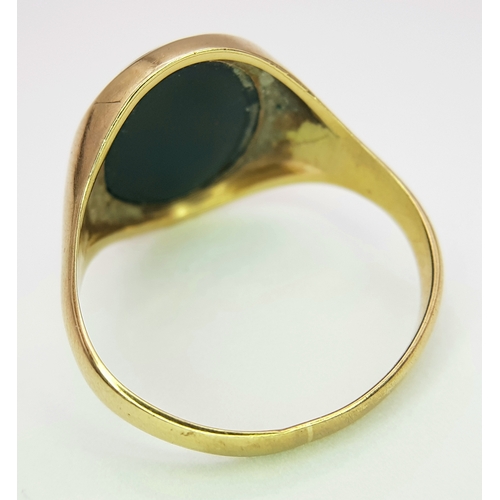 6 - A Vintage 9K Yellow Gold Bloodstone Signet Ring. Size U 1/2. 
4.8g.