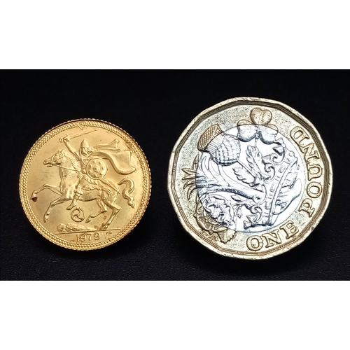 92 - A 1979 Queen Elizabeth II, Isle of Man Half Sovereign Coin. 22K Gold.